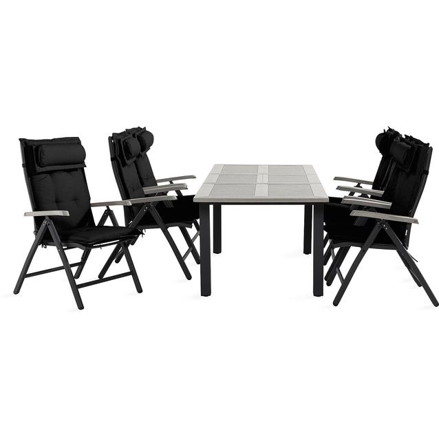 Ruokailuryhmä Monaco 152-210 6 säätötuolia + mustat pehmusteet tyynyllä musta