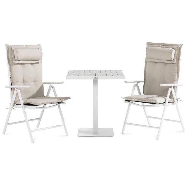 Parvekeryhmä Tunis neliö 2 Maggie säätötuolia + valkoiset pehmusteet tyynyllä valkoinen