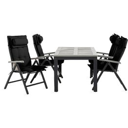 Ruokailuryhmä Monaco 4 säätötuolia + mustat pehmusteet tyynyllä musta