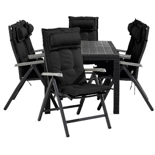 Ruokailuryhmä Melody 6 Monaco säätötuolia + mustat pehmusteet musta