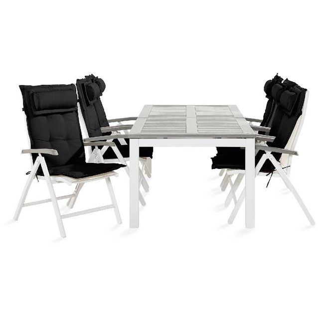Ruokailuryhmä Monaco 220-280 6 säätötuolia + mustat pehmusteet harmaa