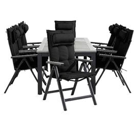 Ruokailuryhmä Monaco 8 Monaco Light tuolia + mustat pehmusteet tyynyllä musta