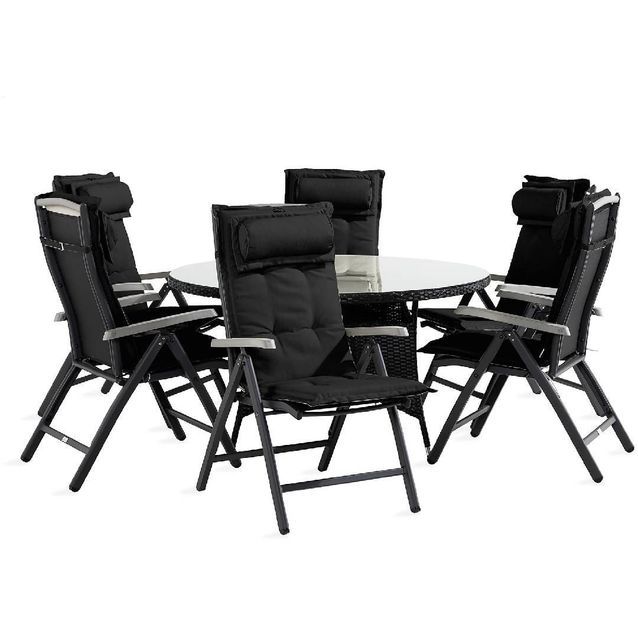 Ruokailuryhmä Thor 6 Monaco säätötuolia + mustat pehmusteet musta