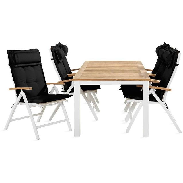 Ruokailuryhmä Las Vegas 6 tuolia + mustat pehmusteet valkoinen/puu