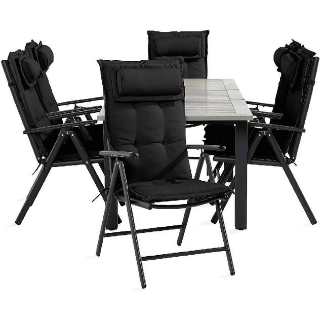 Ruokailuryhmä Monaco 6 Maggie säätötuolia + mustat pehmusteet tyynyllä musta