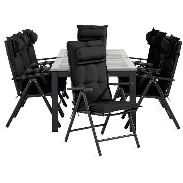 Ruokailuryhmä Monaco 8 Maggie säätötuolia + mustat pehmusteet musta