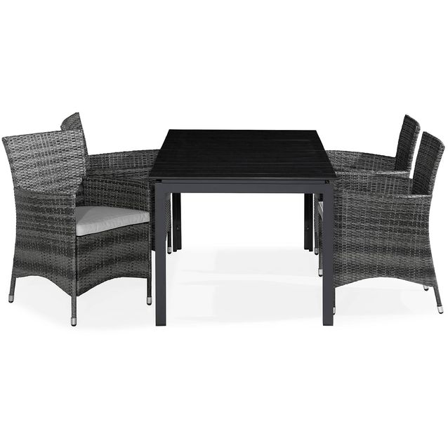 Ruokailuryhmä Tunis 4 Thor nojatuolia + valkoiset pehmusteet harmaa