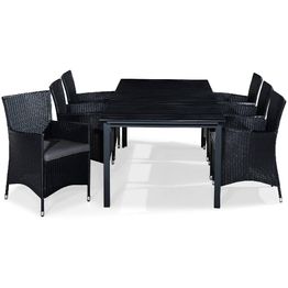 Ruokailuryhmä Tunis 6 Thor nojatuolia + harmaat pehmusteet musta