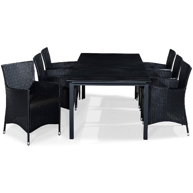 Ruokailuryhmä Tunis 6 Thor nojatuolia + mustat pehmusteet musta