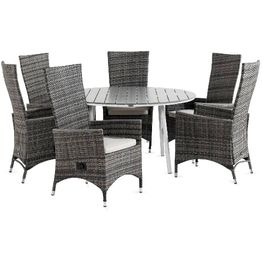 Ruokailuryhmä Tunis 6 Jenny tuolia + valkoiset pehmusteet harmaa