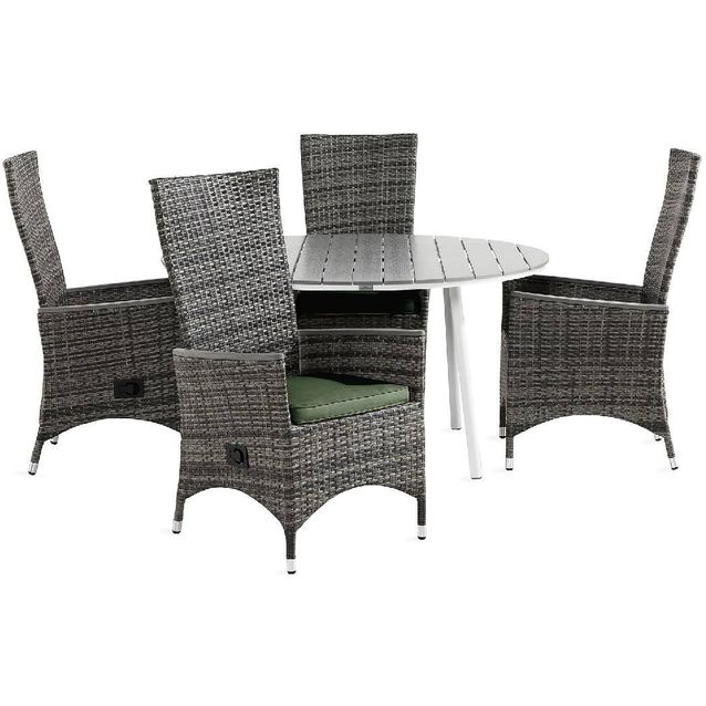 Ruokailuryhmä Tunis 4 Jenny tuolia + vihreät pehmusteet harmaa