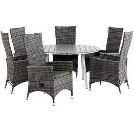 Ruokailuryhmä Tunis 6 Jenny tuolia + vihreät pehmusteet harmaa