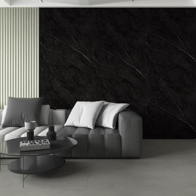 Sisustuslevy Järnvik Decoration SPC Obrion, 4x960x2800mm, musta marmorikuosi