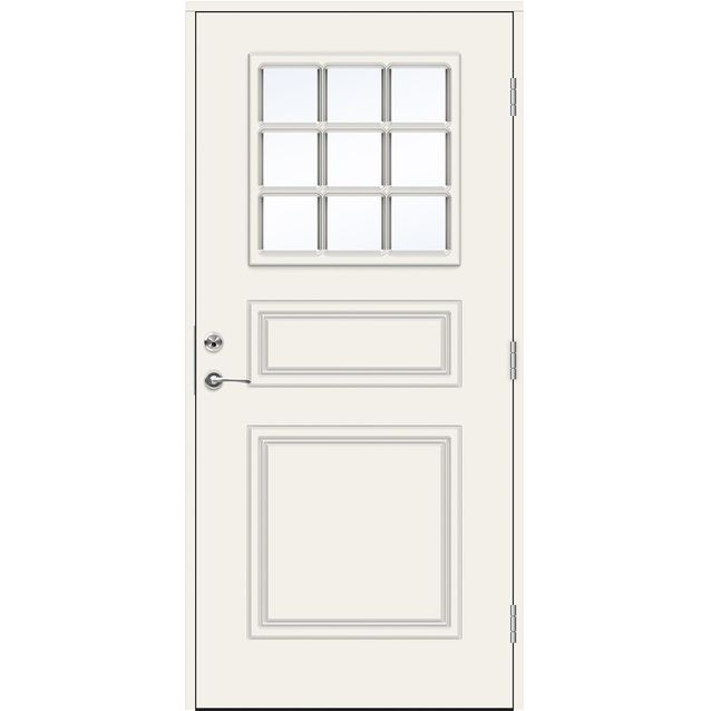 Ulko-ovi Swedoor Advance Ives, maalattu valkoinen NCS S 0502-Y, valkoinen karmi 105mm