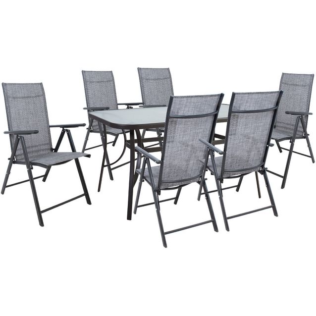 Garden furniture set DUBLIN table and 6 foldable chairs, grey