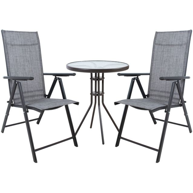 Garden furniture set DUBLIN table and 2 foldable chairs, grey