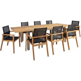 Ruokailuryhmä Home4You NAUTICA jatkettavalla pöydällä, 8 tuolia, ruskea