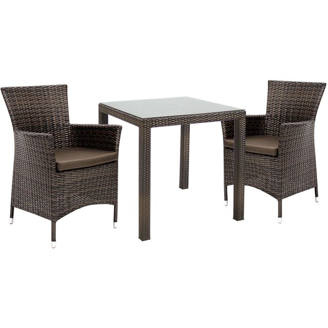 Garden furniture set WICKER table and 2 chairs, dark brown