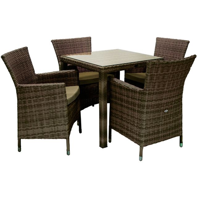 Garden furniture set WICKER table and 4 chairs, dark brown