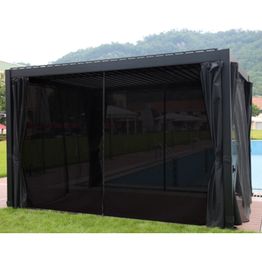 Pergola Home4You Mirador-111, 300x400cm, Textilene-kankaisilla sivuverhoilla, tummanharmaa