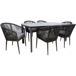 Puutarhakalustesetti Home4You BEIDA köysipunostuoleilla, 6 tuolia, harmaa