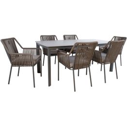 Puutarhakalustesetti Home4You BEIDA pöytä ja 6 tuolia, harmaa