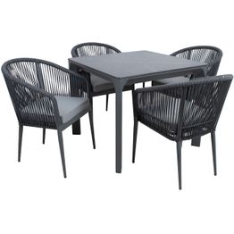 Puutarhakalustesetti Home4You CARVES köysipunostuoleilla, 4 tuolia, harmaa