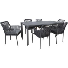 Puutarhakalustesetti Home4You CARVES olefiiniköysipunostuoleilla, 6 tuolia, harmaa