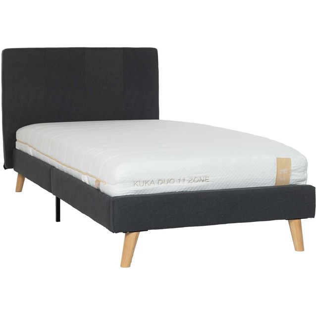 Bed JUNO 90x200cm, with mattress KUKKA DUO 11 ZONE, grey