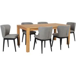 Ruokailuryhmä Home4You CHICAGO NEW 180 cm pöydällä ja 6 tuolilla, harmaa