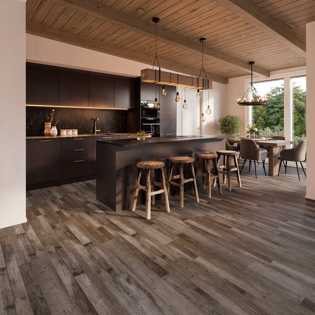 Vinyylilankku Karitma Karitma Endura 6520 Old Wood Barn, integroitu äänieriste