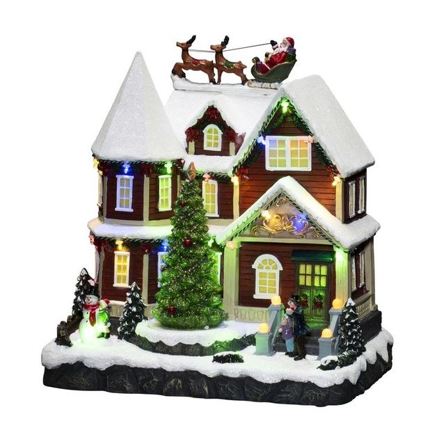 Valokoriste Konstsmide Talo ja Puu, IP20, 24 x LED, musiikilla, USB/paristokäyttöinen