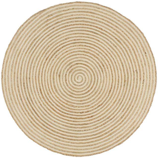 Käsintehty pyöreä juuttimatto valkoisella spiraalilla 150 cm_1