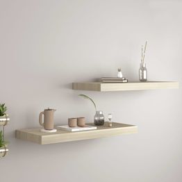 Kelluvat seinähyllyt 2 kpl tammi 60x23,5x3,8 cm mdf