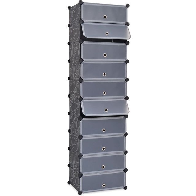 Kenkäteline 10 toisiinsa kiinnitettävällä lokerolla musta_1