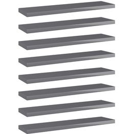 Hyllylevyt 8 kpl korkeakiilto harmaa 40x10x1,5 cm