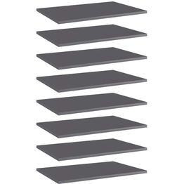 Hyllylevyt 8 kpl korkeakiilto harmaa 60x40x1,5 cm