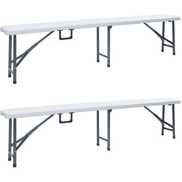 Kokoontaitettavat puutarhapenkit 2 kpl 180 cm hdpe valkoinen_1