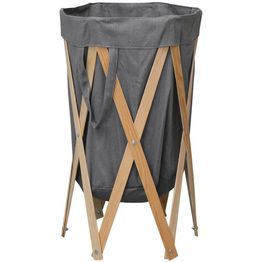 Kokoontaittuva pyykkikori harmaa puu ja kangas