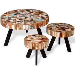 Kolmiosainen sohvapöytäsarja täysi kierrätyspuu