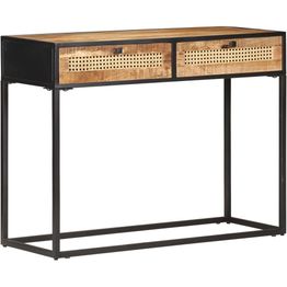 Konsolipöytä 100x35x75 cm karkea mangopuu ja luonnonruoko