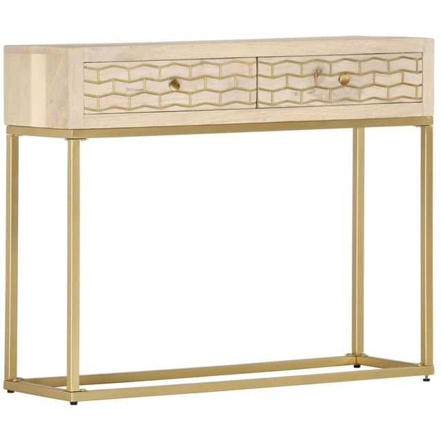 Konsolipöytä kulta 90x30x75 cm täysi mangopuu_1