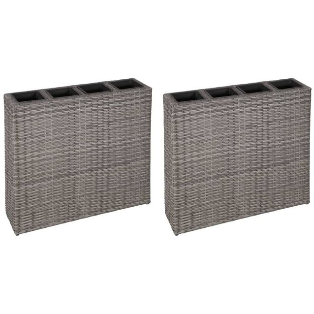 Korotettu kukkalaatikko 4 ruukulla 2 kpl polyrottinki harmaa_1