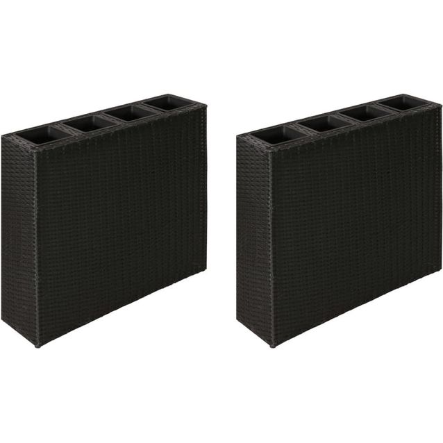 Korotettu kukkalaatikko 4 ruukulla 2 kpl polyrottinki musta_1