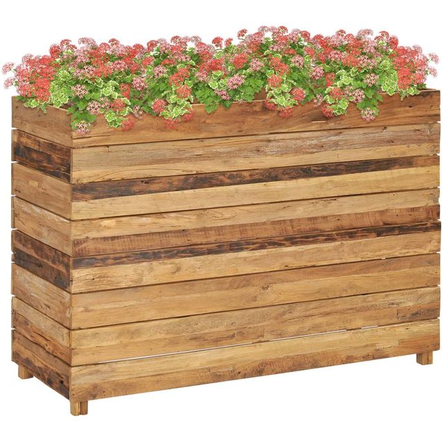 Kukkalaatikko 100x40x72 cm kierrätetty tiikki ja teräs_1