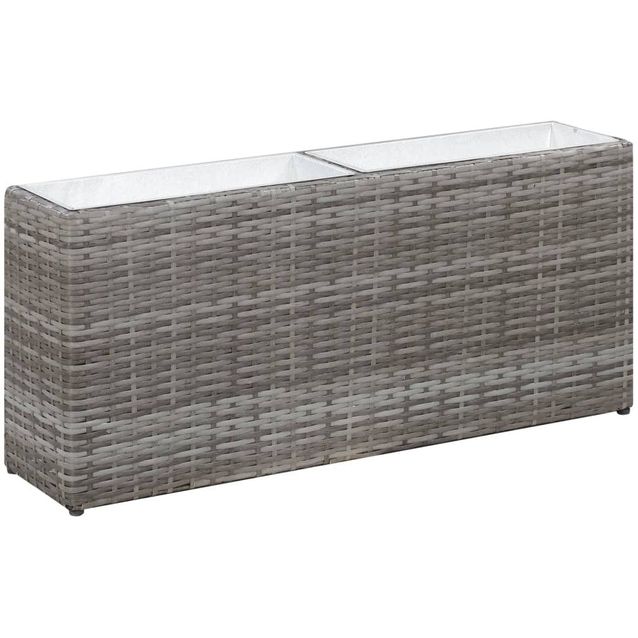 Kukkalaatikko 2 ruukulla 90x20x40 cm polyrottinki harmaa_1