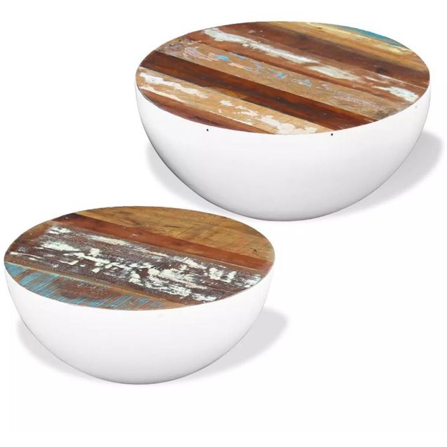 Kulhon muotoinen kahvipöytäsarja uusiokäytetty puu valkoinen_1