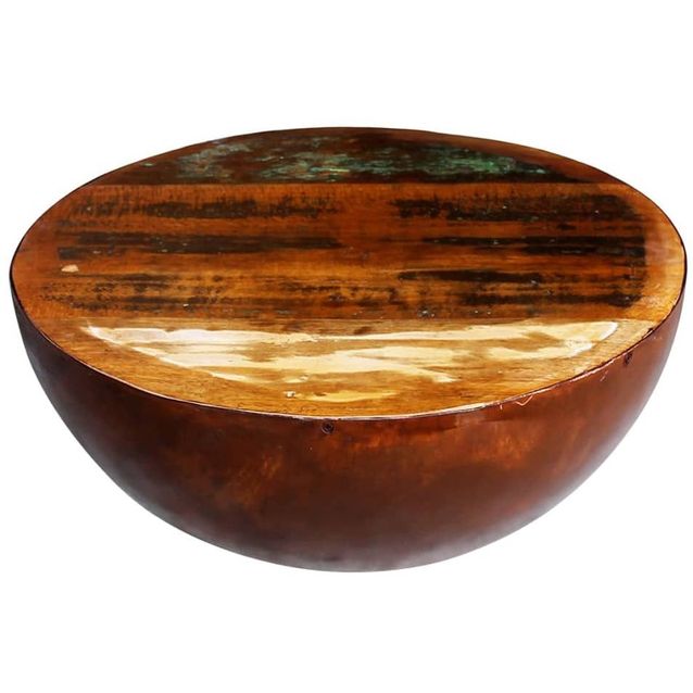 Kulhonmuotoinen sohvapöytä teräspohja ja kierrätetty puu_1