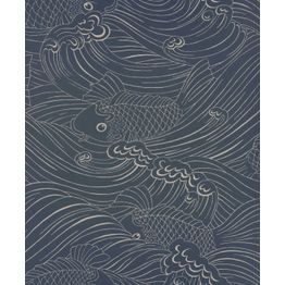 Tapetti Långelid/Von Brömssen Plenty More Fish, itämainen, meren eläimet, tummansininen