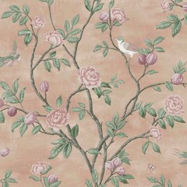 Tapetti Laura Ashley 113372 Eglantine Blush, lintu, roosa